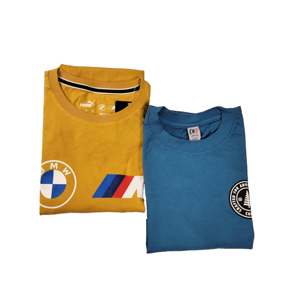 Puma x BMW Yellow + Coal Optima Blue Short sleeves 2 PK T-shirt Bundle XL (1119) - Picture 1 of 11